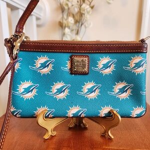 Dooney & Bourke Aqua and Brown Miami Dolphins Logo Wristlet